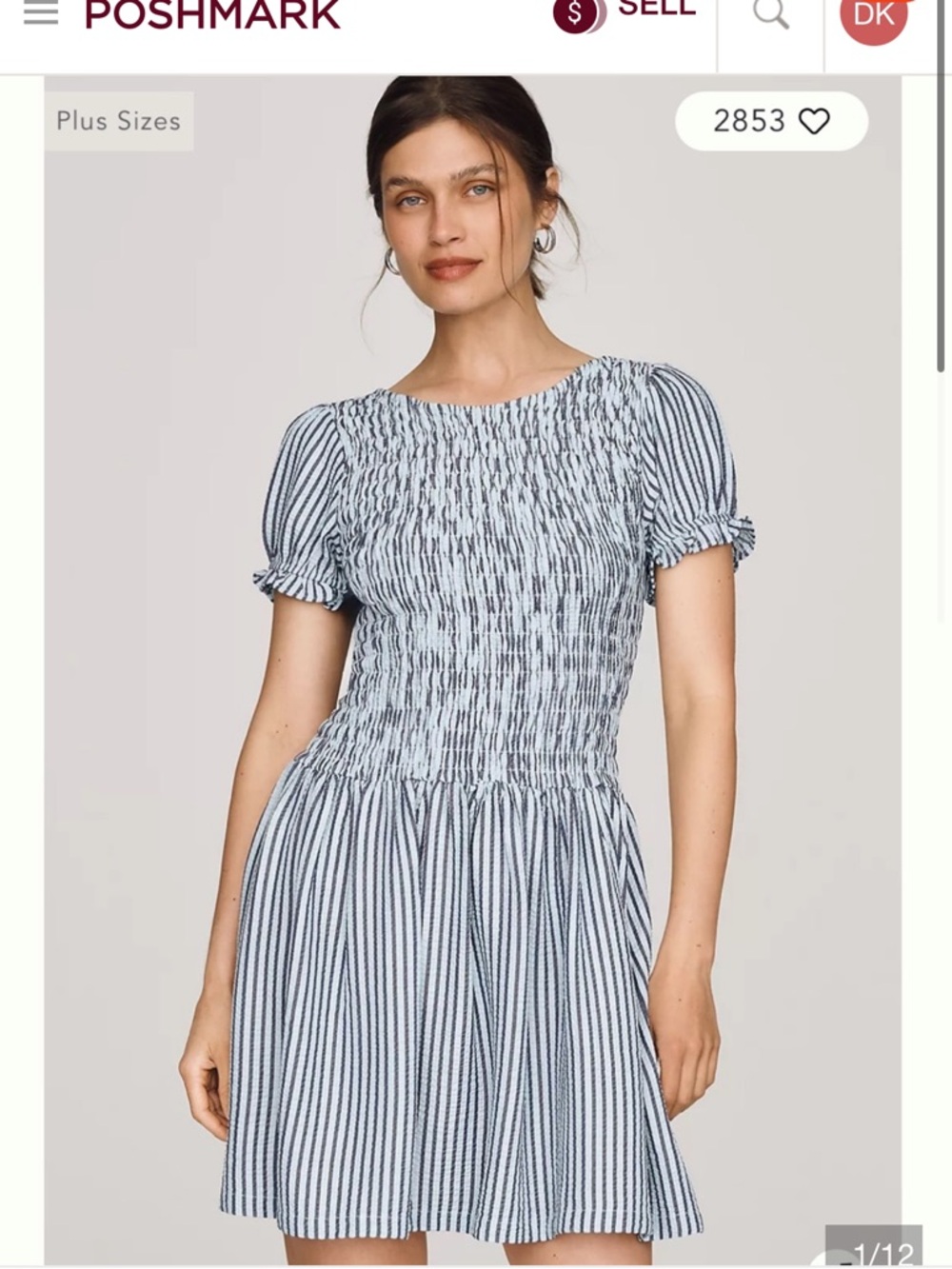 Maeve Anthropologie Margie Smocked Striped Mini Dress Blue White Size Small